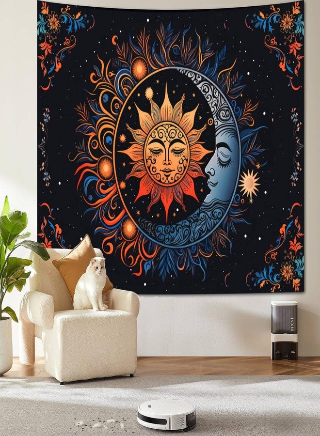 Apdidl Hippie Tapestry Wall Hanging for Bedroom Aesthetic, Sun and Moon Mystic Floral Boho Bohemian Tapestries, Hippy Mandala Floral Backdrop Decor for Living Room Dorm (36"X48") - Image 5